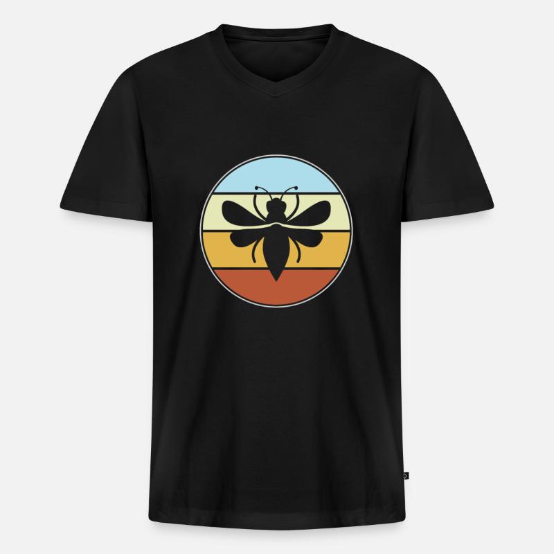 Biene Retro - Männer Premium Bio T-Shirt mit V-Ausschnitt - Schwarz