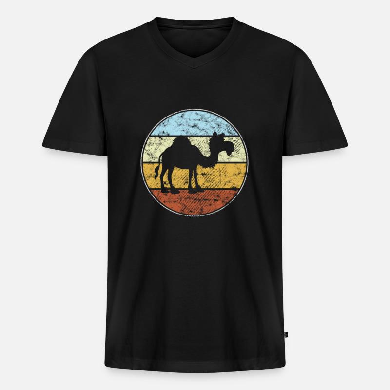 Dromedar Retro - Männer Premium Bio T-Shirt mit V-Ausschnitt - Schwarz