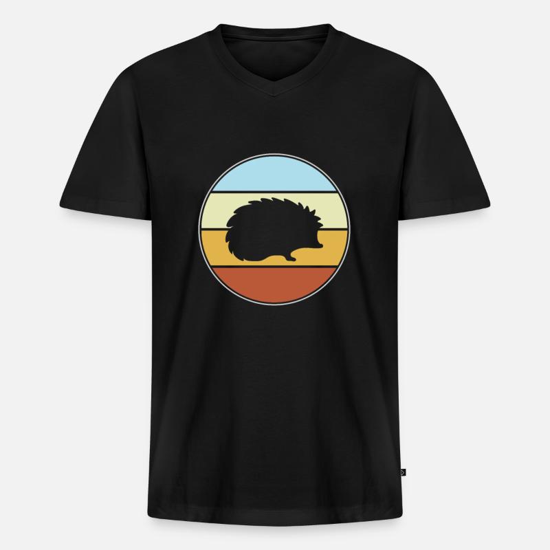 Igel Retro - Männer Premium Bio T-Shirt mit V-Ausschnitt - Schwarz