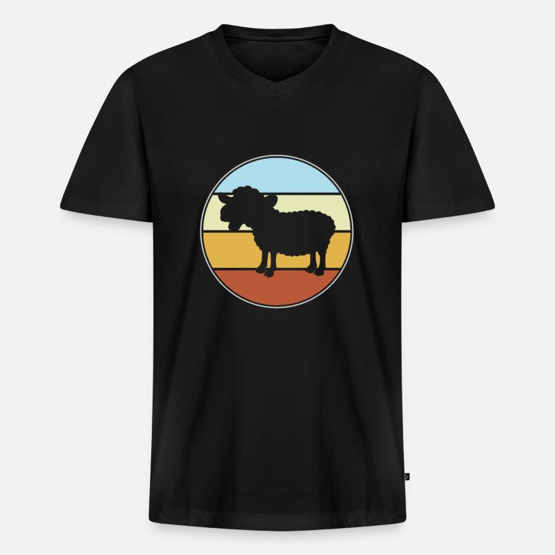 Schaf Retro - Männer Premium Bio T-Shirt mit V-Ausschnitt - Schwarz