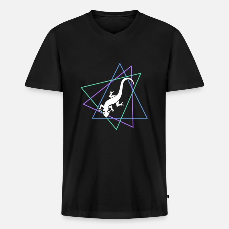 Eidechse - Männer Premium Bio T-Shirt mit V-Ausschnitt - Schwarz