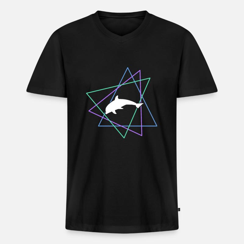 Delfin - Männer Premium Bio T-Shirt mit V-Ausschnitt - Schwarz