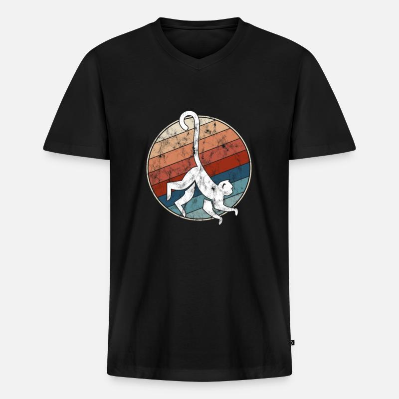 Affe Retro - Männer Premium Bio T-Shirt mit V-Ausschnitt - Schwarz
