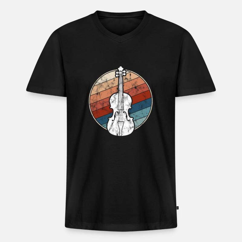 Geige Retro - Männer Premium Bio T-Shirt mit V-Ausschnitt - Schwarz