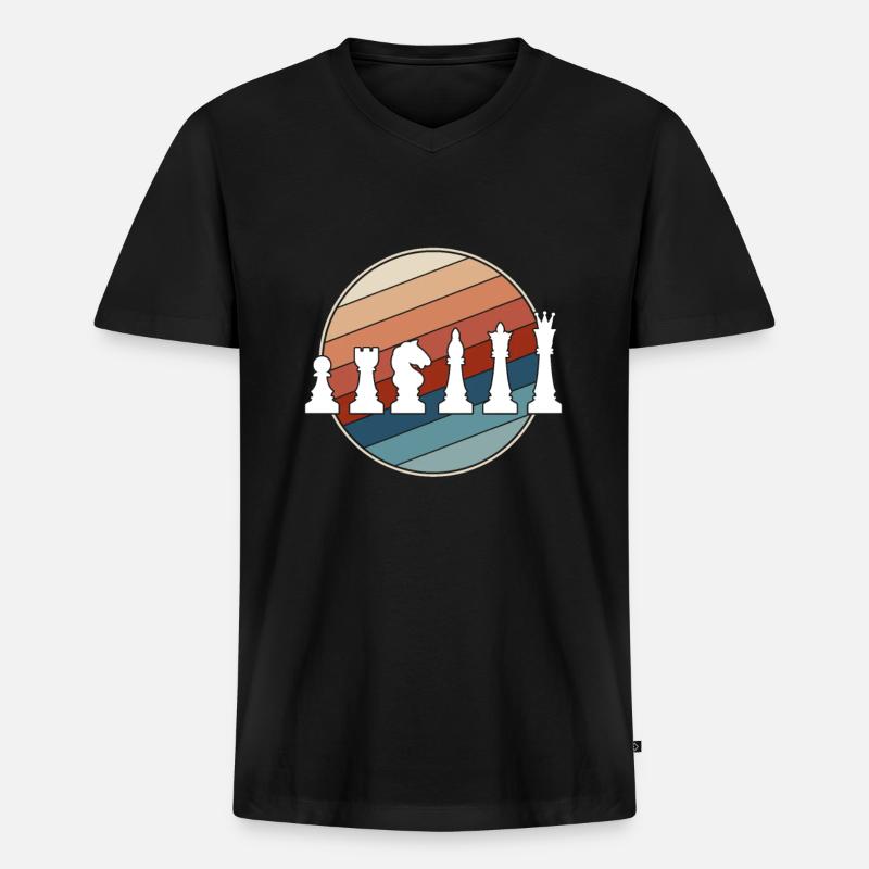 Schach Retro - Männer Premium Bio T-Shirt mit V-Ausschnitt - Schwarz
