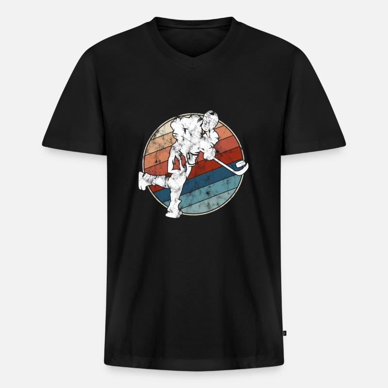 Eishockey Retro - Männer Premium Bio T-Shirt mit V-Ausschnitt - Schwarz