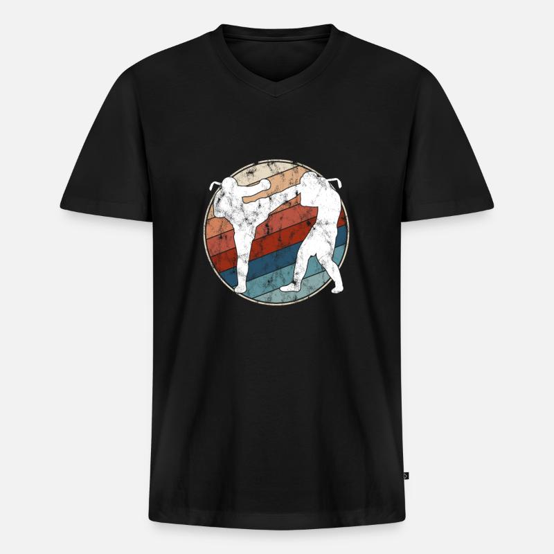 Kampfsport Retro - Männer Premium Bio T-Shirt mit V-Ausschnitt - Schwarz