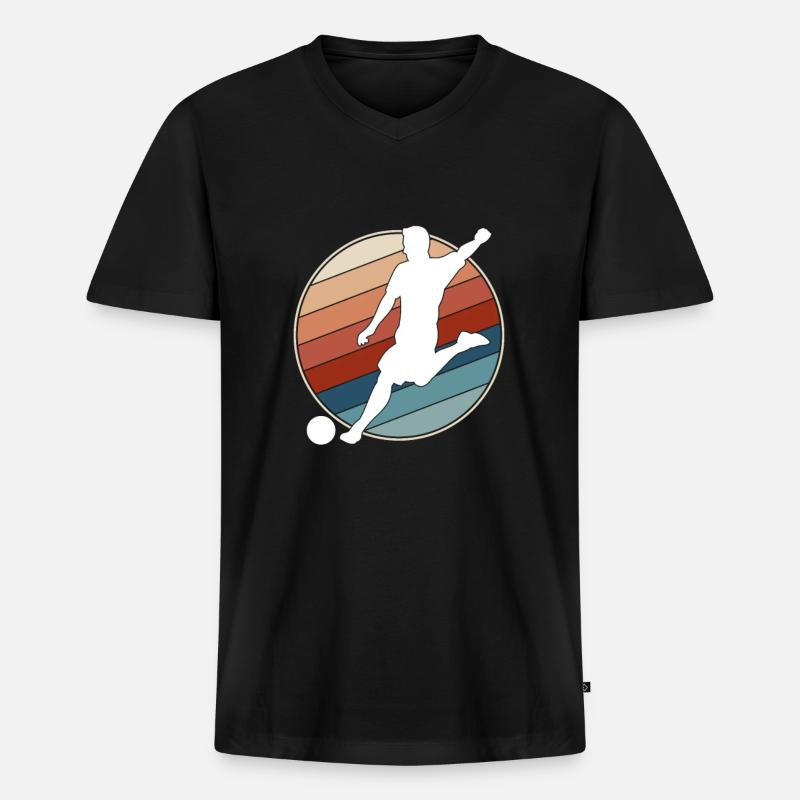 Fußball Retro - Männer Premium Bio T-Shirt mit V-Ausschnitt - Schwarz