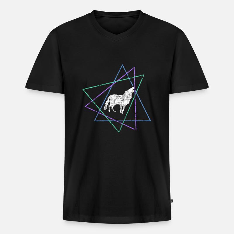 Wolf - Männer Premium Bio T-Shirt mit V-Ausschnitt - Schwarz