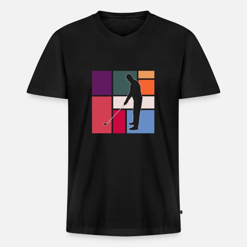 Golf - Männer Premium Bio T-Shirt mit V-Ausschnitt - Schwarz