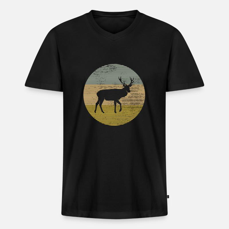 Hirsch - Männer Premium Bio T-Shirt mit V-Ausschnitt - Schwarz