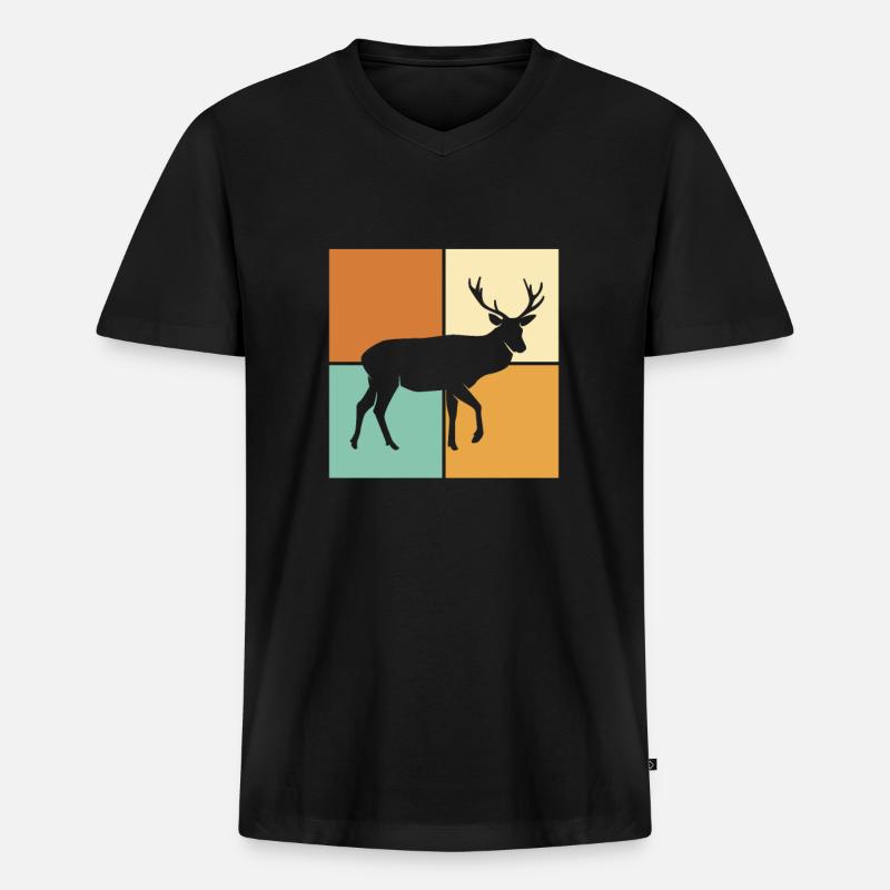 Hirsch - Männer Premium Bio T-Shirt mit V-Ausschnitt - Schwarz
