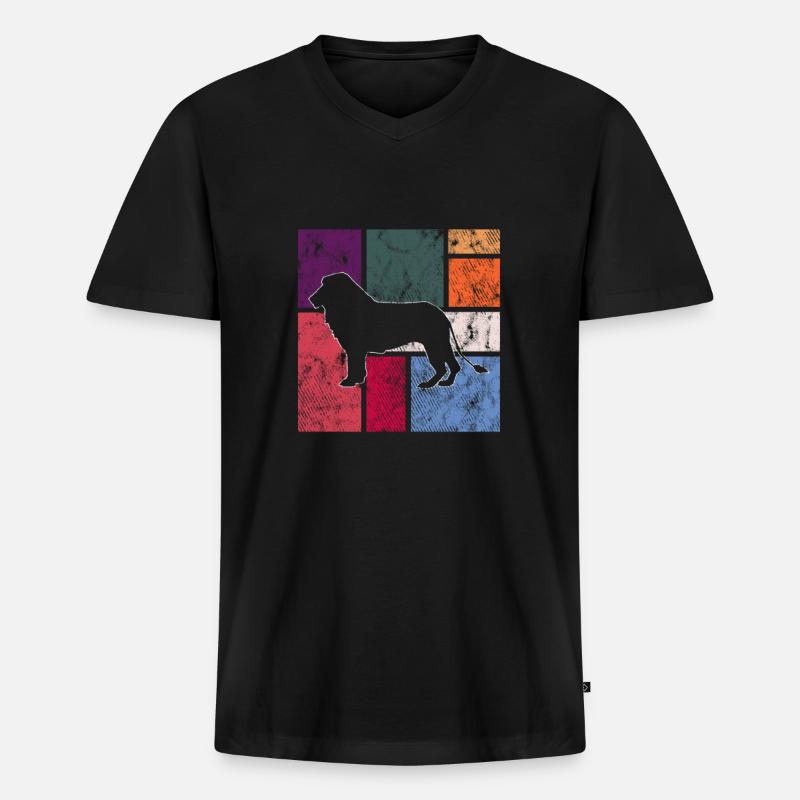Löwe - Männer Premium Bio T-Shirt mit V-Ausschnitt - Schwarz