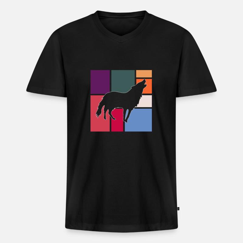 Wolf - Männer Premium Bio T-Shirt mit V-Ausschnitt - Schwarz