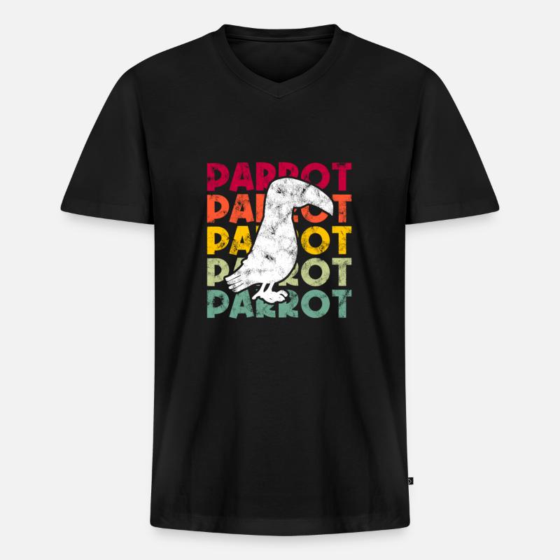 Papagei Retro - Männer Premium Bio T-Shirt mit V-Ausschnitt - Schwarz