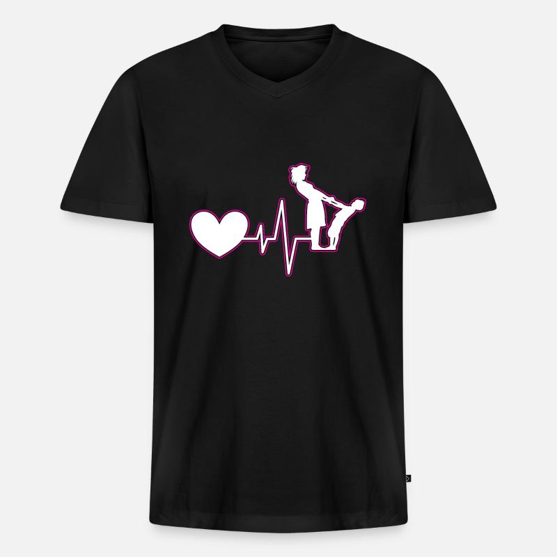 Mutter Kind Herzschlag - Männer Premium Bio T-Shirt mit V-Ausschnitt - Schwarz