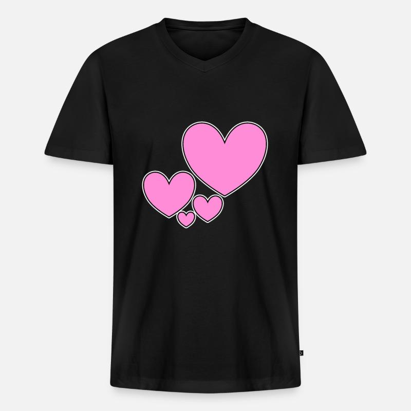Verliebte Herzen Herze - Männer Premium Bio T-Shirt mit V-Ausschnitt - Schwarz