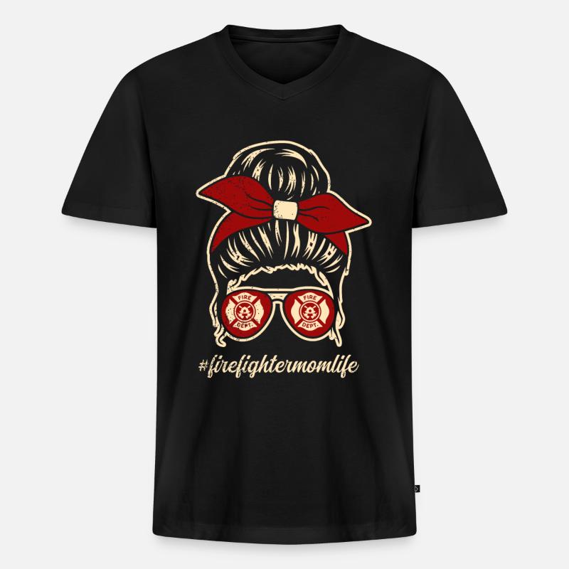 Feuerwehrmutter Feuerwehr Mutter - Männer Premium Bio T-Shirt mit V-Ausschnitt - Schwarz