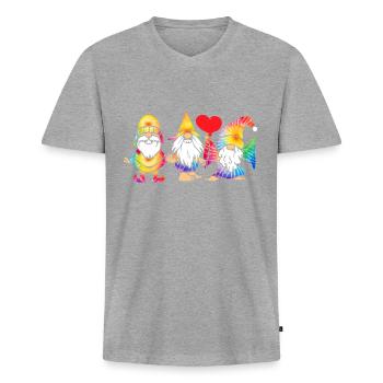 Trois Gnomes Hippies Groovy Bandage Dye Gnomies - T-shirt encolure en V Premium bio Homme - gris chiné - Devant