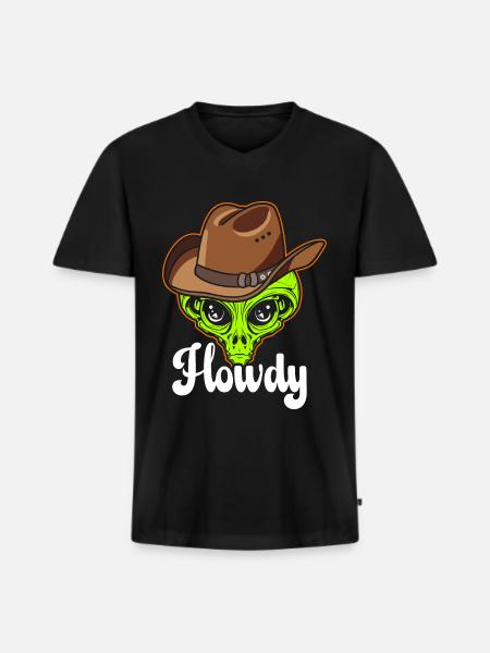 Howdy Alien Cowboy Space UFO Funny Western Rodeo - Men's Premium Organic T-shirt with V-neck - black