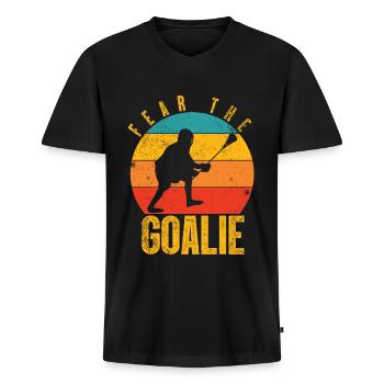 Lacrosse Girl Lax Girl Spieler Frauen - Männer Premium Bio T-Shirt mit V-Ausschnitt - Schwarz - Vorne - Nico (187cm)