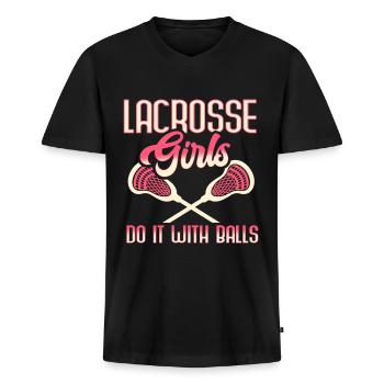 Lacrosse Girl Lax Girl Spieler Frauen - Männer Premium Bio T-Shirt mit V-Ausschnitt - Schwarz - Vorne - Nico (187cm)