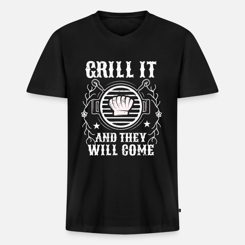 BBQ -Raucher Fleisch Grillen Lustiger - Männer Premium Bio T-Shirt mit V-Ausschnitt - Schwarz