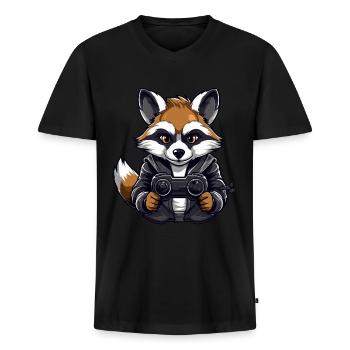 Cute Raccoon Gamer Games Wreck Lovers - Men's Premium Organic T-shirt with V-neck - black - Front - Nico (187cm)