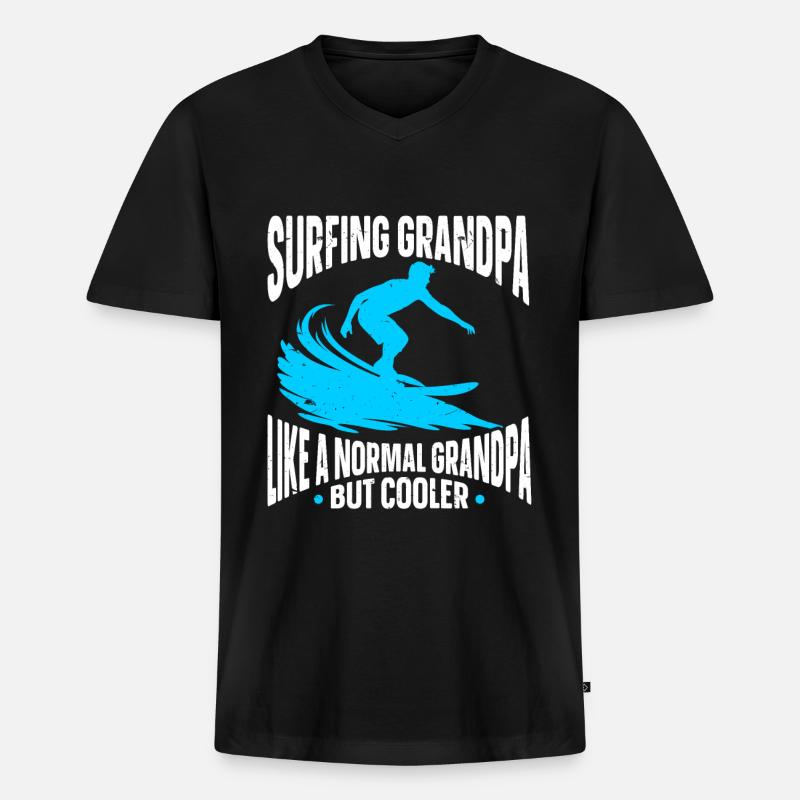 Surfender Surfer - Männer Premium Bio T-Shirt mit V-Ausschnitt - Schwarz