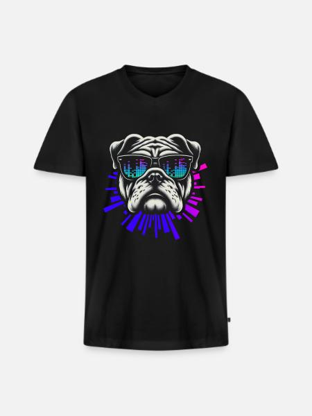 Bulldog With Sunglasses House Music Rave DJ - Men's Premium Organic T-shirt with V-neck - black