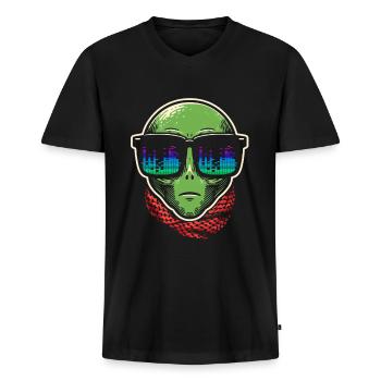 Alien Avec Lunettes De Soleil House Musique Rave DJ - T-shirt encolure en V Premium bio Homme - noir - Devant - Nico (187cm)