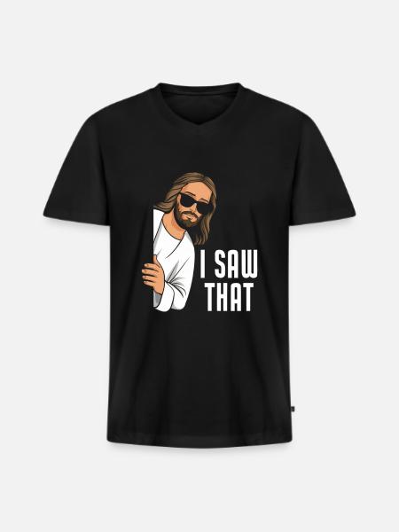 I Saw Jesus Meme Funny Christian - Men's Premium Organic T-shirt with V-neck - black
