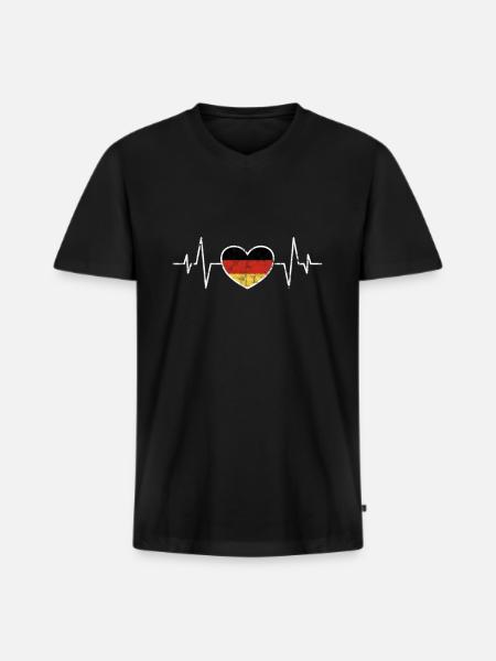 Germany Heart Heartbeat - Men's Premium Organic T-shirt with V-neck - black