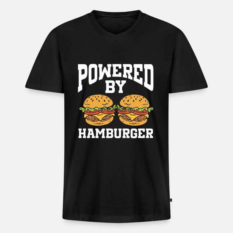 Powered By Hamburger - Männer Premium Bio T-Shirt mit V-Ausschnitt - Schwarz
