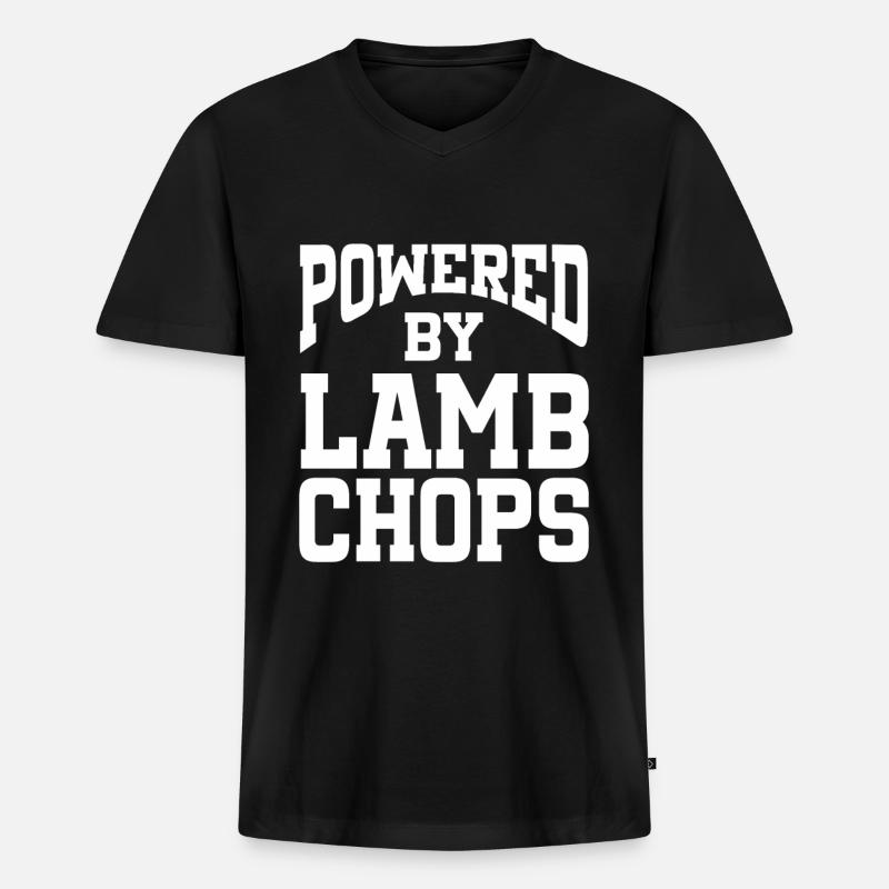 Powered By Lamb Chops - Männer Premium Bio T-Shirt mit V-Ausschnitt - Schwarz