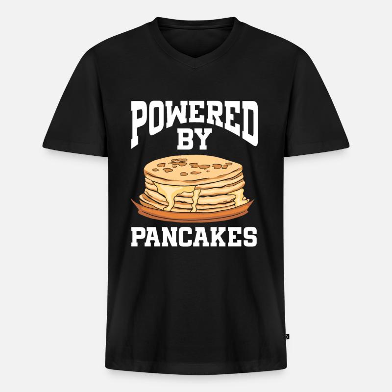 Powered By Pancakes - Männer Premium Bio T-Shirt mit V-Ausschnitt - Schwarz