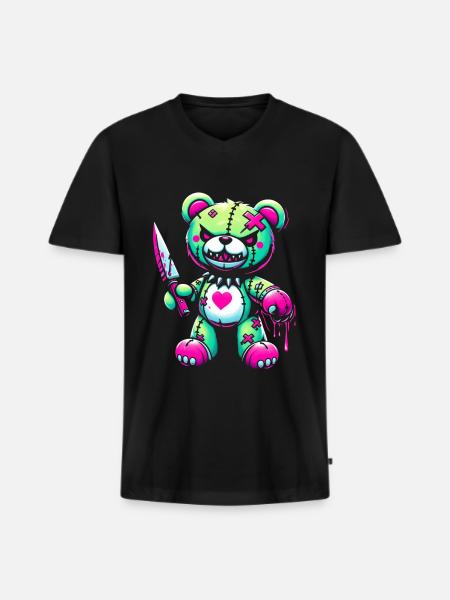 Pastell, Goth, Nallebjörn, Skräck, Läskigt, Skrämmande - Ekologisk premium-T-shirt med V-ringning herr - svart