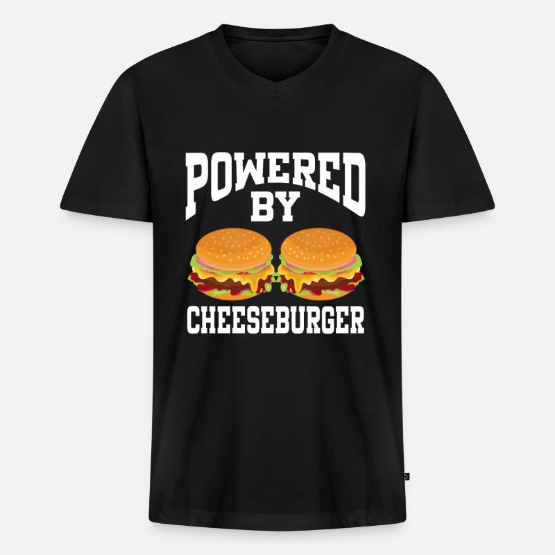 Powered By Cheeseburger - Männer Premium Bio T-Shirt mit V-Ausschnitt - Schwarz