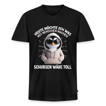 Heute möchte ich was mit Menschen machen Schubsen - Männer Premium Bio T-Shirt mit V-Ausschnitt - Schwarz - Vorne - Nico (187cm)