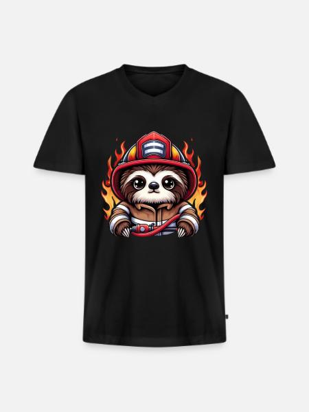 Faultier Feuerwehrmann Feuerwehr Berufsfeuerwehr - Männer Premium Bio T-Shirt mit V-Ausschnitt - Schwarz