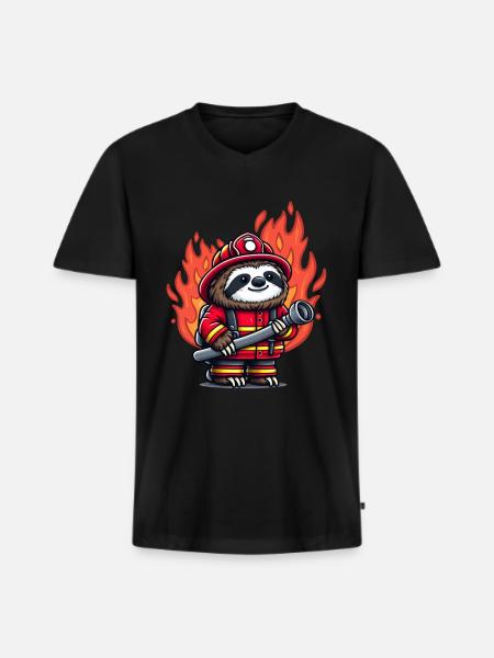 Faultier Feuerwehrmann Feuerwehr Berufsfeuerwehr - Männer Premium Bio T-Shirt mit V-Ausschnitt - Schwarz