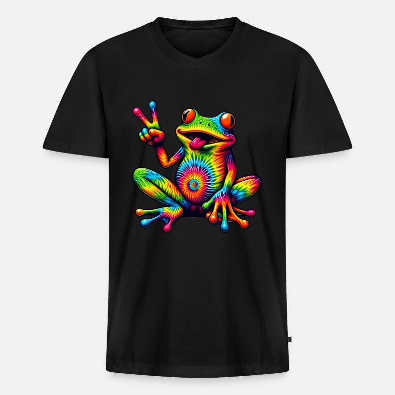Frosch Friedenszeichen Niedliche Hippie - Männer Premium Bio T-Shirt mit V-Ausschnitt - Schwarz
