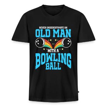 Boule de bowling Bowler - T-shirt encolure en V Premium bio Homme - noir - Devant - Nico (187cm)