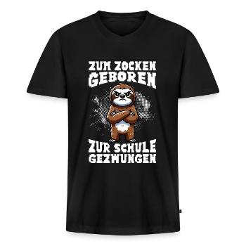 Zum Zocken geboren zur Schule gezwungen Faultier - Männer Premium Bio T-Shirt mit V-Ausschnitt - Schwarz - Vorne - Nico (187cm)