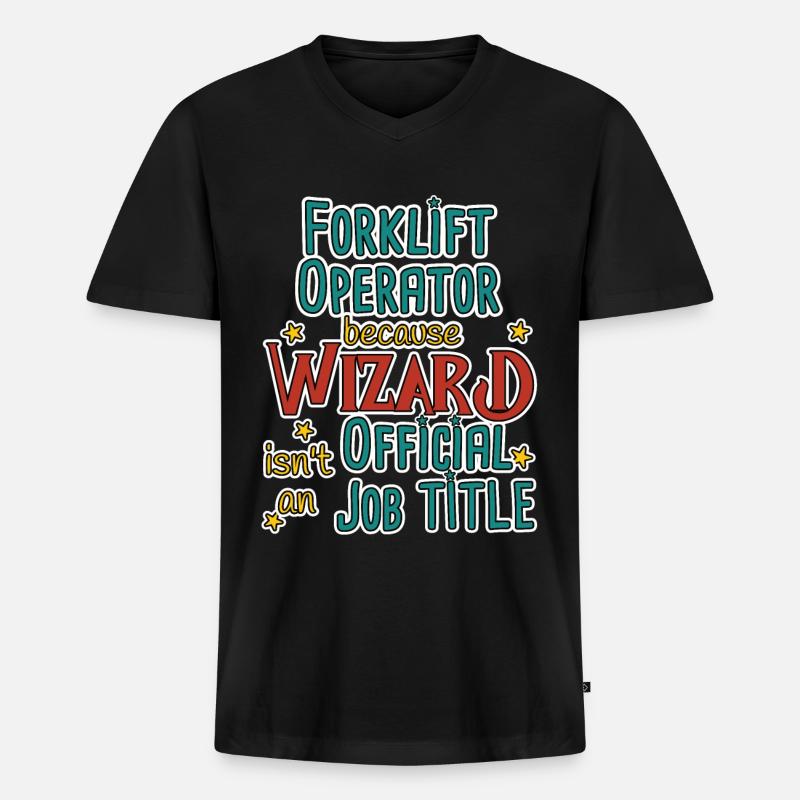 Forklift Operator Wizard - Männer Premium Bio T-Shirt mit V-Ausschnitt - Schwarz