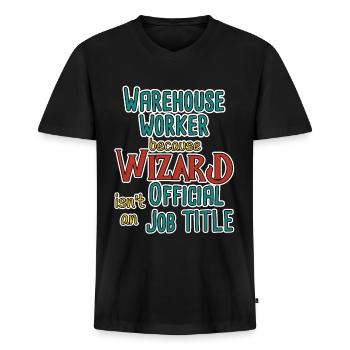 Assistant Magasinier - T-shirt encolure en V Premium bio Homme - noir - Devant - Nico (187cm)