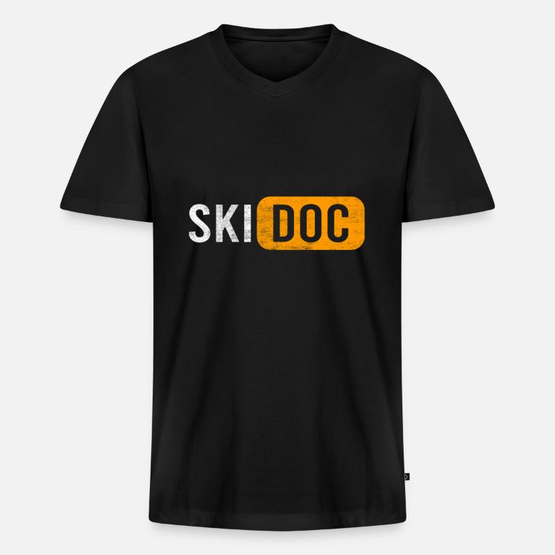 Ski Doc Wintersport - Männer Premium Bio T-Shirt mit V-Ausschnitt - Schwarz