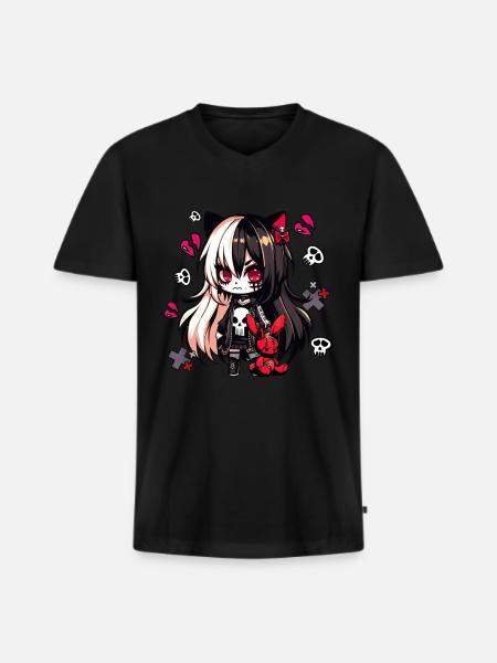 Chibi Kawaii Emo Pastel Goth Pige Anime - Premium økologisk T-shirt med V-hals til mænd - sort