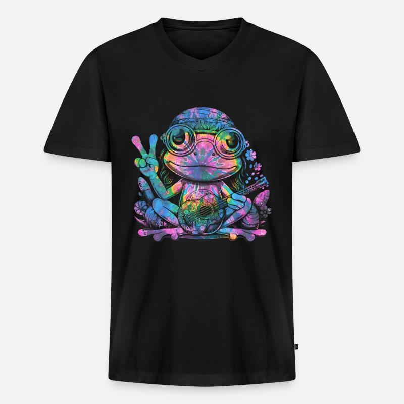 Friedenszeichen Dye Hippie Frog 60s - Männer Premium Bio T-Shirt mit V-Ausschnitt - Schwarz