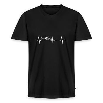 Hélicoptère hélicoptères rythme cardiaque pilotes - T-shirt encolure en V Premium bio Homme - noir - Devant - Nico (187cm)
